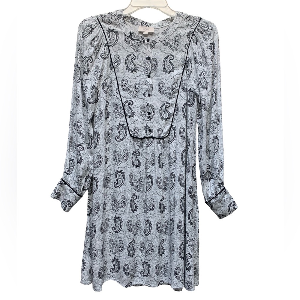 LOFT Monochrome Paisley Long Sleeve Shift Dress
